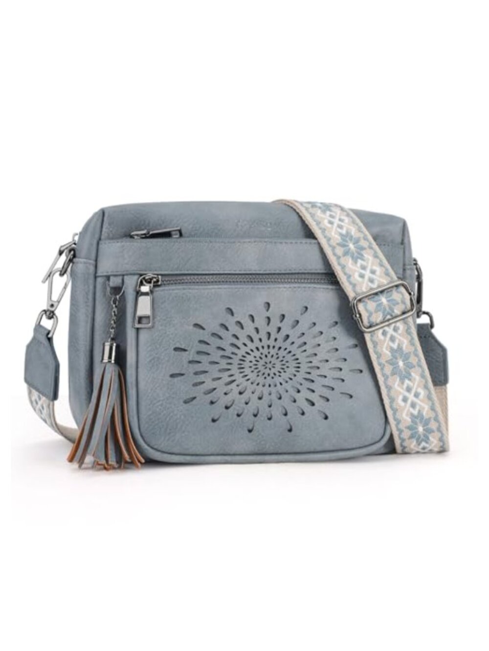 Small Crossbody Bag Vegan Leather Adjustable Strap Quilted Tassel